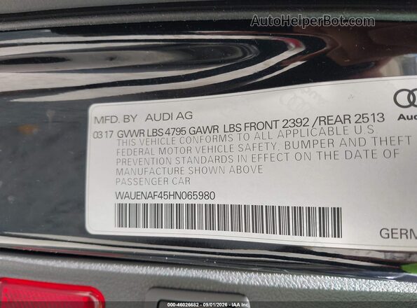 WAUENAF45HN065980 2017 AUDI A4 Black Շարժիչի բաժամունքի տեսք