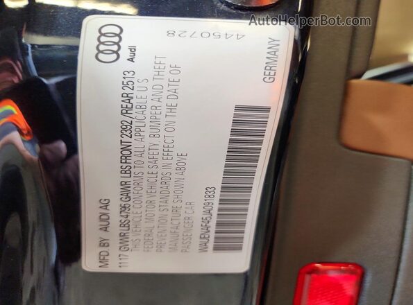 WAUENAF45JA091833 2018 AUDI A4 Blue Вид підкапотного простору