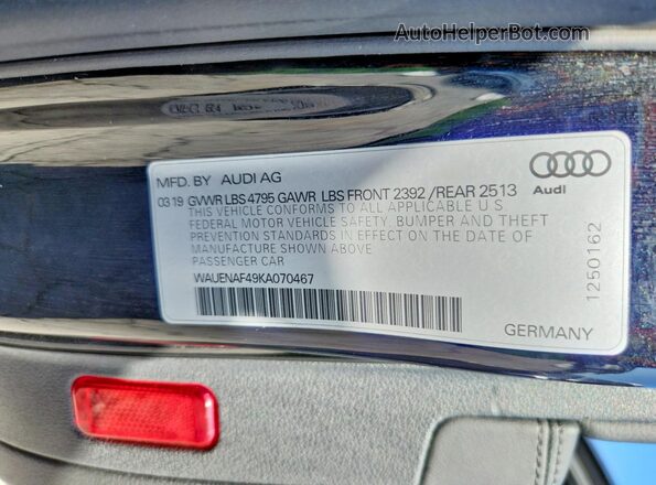 WAUENAF49KA070467 2019 AUDI A4 Черный Вид подкапотного пространства