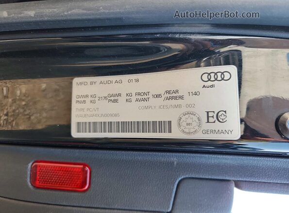 WAUENAF4XJN009085 2018 AUDI OTHER Черный Вид наклейки с VIN-кодом