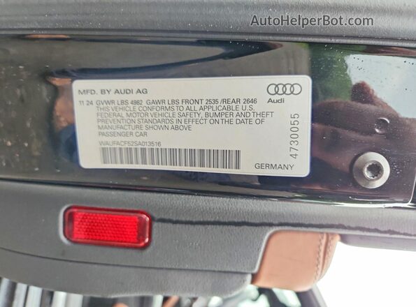 WAUFACF52SA013516 2025 AUDI A5 Черный Вид наклейки с VIN-кодом