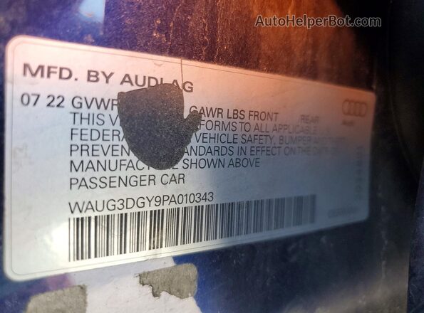 WAUG3DGY9PA010343 2023 AUDI S3 Blue Вид наклейки з VIN-кодом