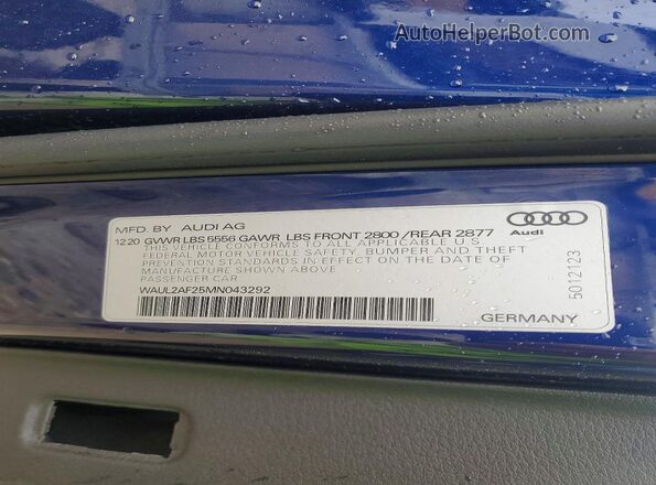 WAUL2AF25MN043292 2021 AUDI A6 Blue Vista del compartimento del motor