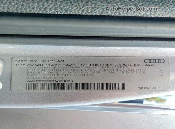 WAUTPBFF9GA090069 2016 AUDI A3 Silver Vista de la etiqueta del VIN
