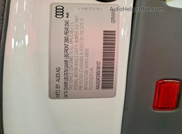 WAUV2AF2XKN100107 2019 AUDI A7 White Вид наклейки з VIN-кодом