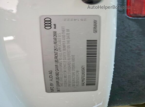 WAUYNGF55JN005471 2018 AUDI A5 White Вид наклейки з VIN-кодом
