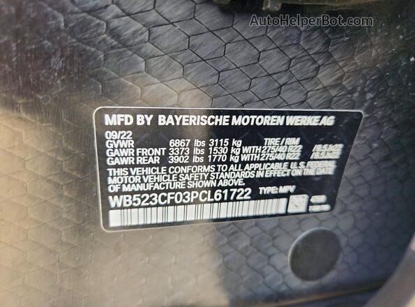 WB523CF03PCL61722 2023 BMW IX Black VIN կոդի պիտակի տեսք