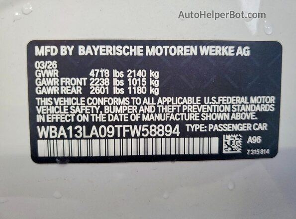 WBA13LA09TFW58894 2026 BMW 3 SERIES White Engine compartment view