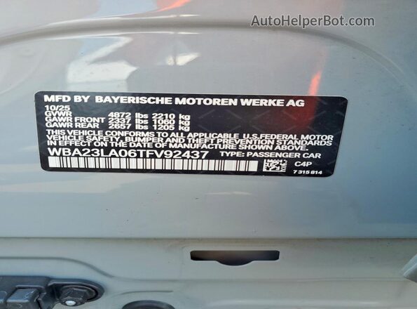 WBA23LA06TFV92437 2026 BMW 3 SERIES Gray VIN კოდის სტიკერის ხედი