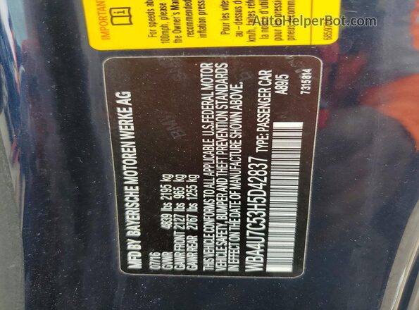 WBA4U7C53H5D42837 2017 BMW 4 SERIES Синий Вид наклейки с VIN-кодом