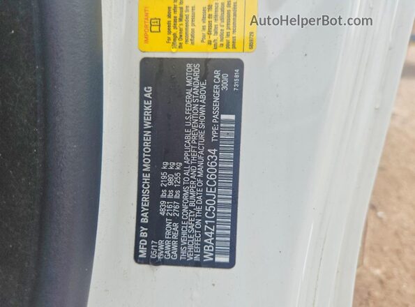 WBA4Z1C50JEC60634 2018 BMW 4 SERIES White Вид підкапотного простору