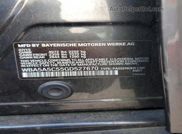 WBA5A5C55GD527670 2016 BMW 5 SERIES Charcoal Engine compartment view
