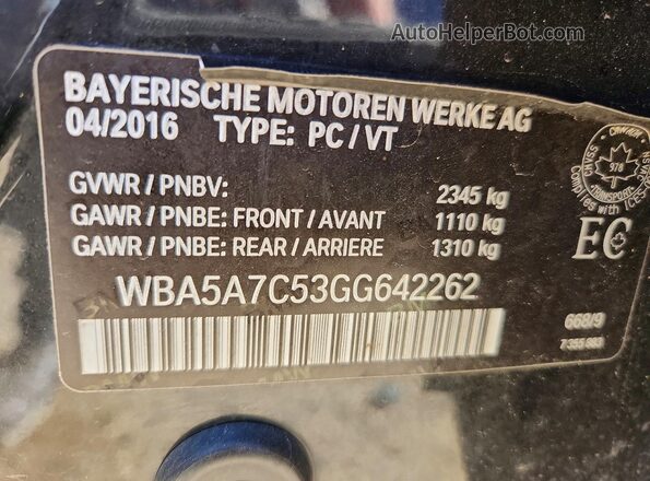 WBA5A7C53GG642262 2016 BMW 5 SERIES Black VIN კოდის სტიკერის ხედი