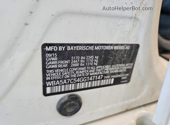 WBA5A7C54GG147147 2016 BMW 5 SERIES White VIN կոդի պիտակի տեսք