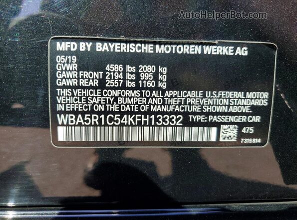WBA5R1C54KFH13332 2019 BMW 3 SERIES Black Vista de la etiqueta del VIN
