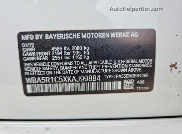 WBA5R1C5XKAJ99884 2019 BMW 3 SERIES White Engine compartment view