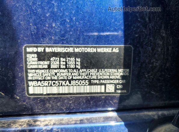 WBA5R7C57KAJ85055 2019 BMW 3 SERIES Blue Вид підкапотного простору