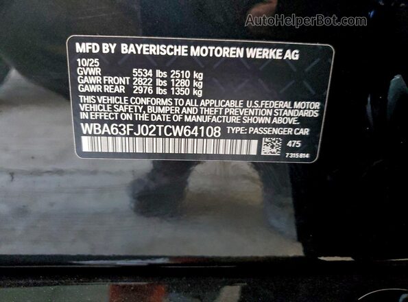 WBA63FJ02TCW64108 2026 BMW 5 SERIES Black Սալոնի 360 աստիճան տեսք