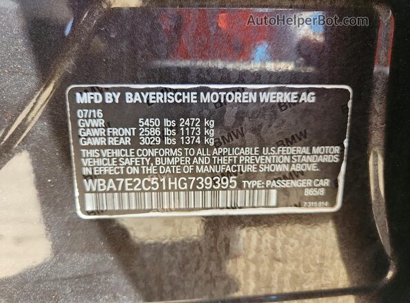 WBA7E2C51HG739395 2017 BMW 7 SERIES Charcoal Widok komory silnika