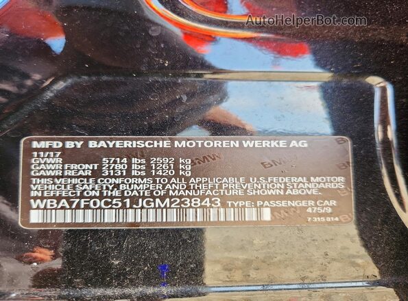 WBA7F0C51JGM23843 2018 BMW 7 SERIES Black Engine compartment view