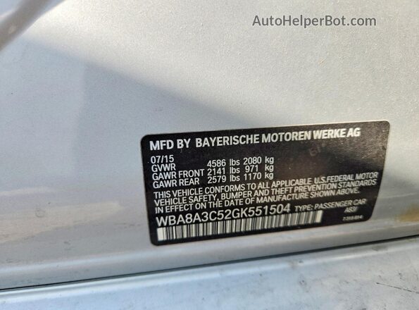 WBA8A3C52GK551504 2016 BMW 3 SERIES Silver ძრავის განყოფილების ხედი