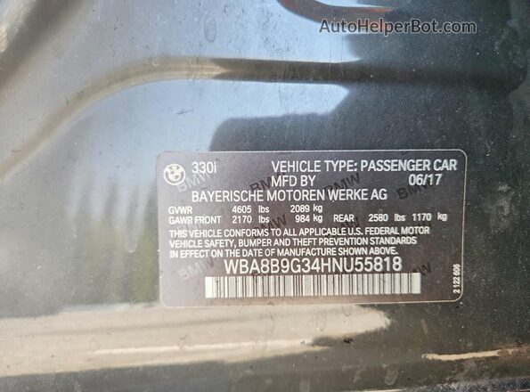 WBA8B9G34HNU55818 2017 BMW 3 SERIES Черный Вид наклейки с VIN-кодом