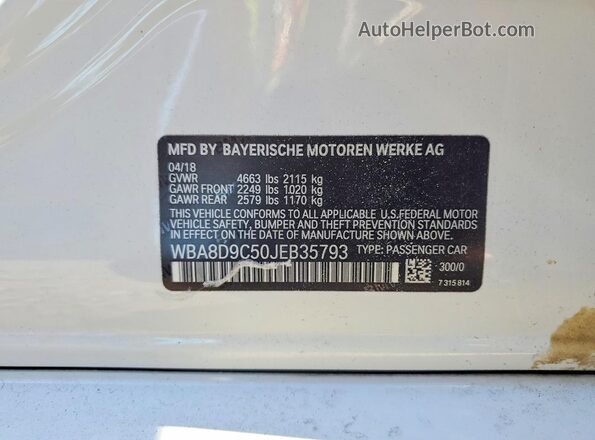 WBA8D9C50JEB35793 2018 BMW 3 SERIES White Widok komory silnika