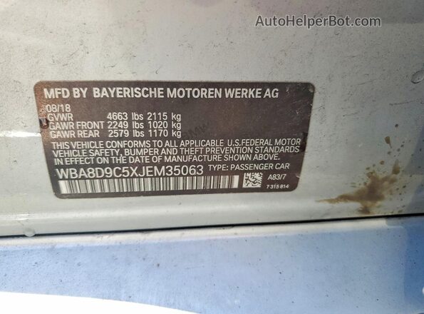 WBA8D9C5XJEM35063 2018 BMW 3 SERIES Серебряный Вид наклейки с VIN-кодом