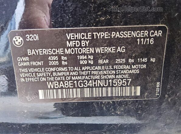 WBA8E1G34HNU15957 2017 BMW 3 SERIES White Widok komory silnika