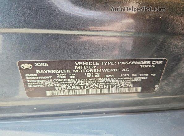 WBA8E1G52GNT35525 2016 BMW 3 SERIES Gray Widok komory silnika
