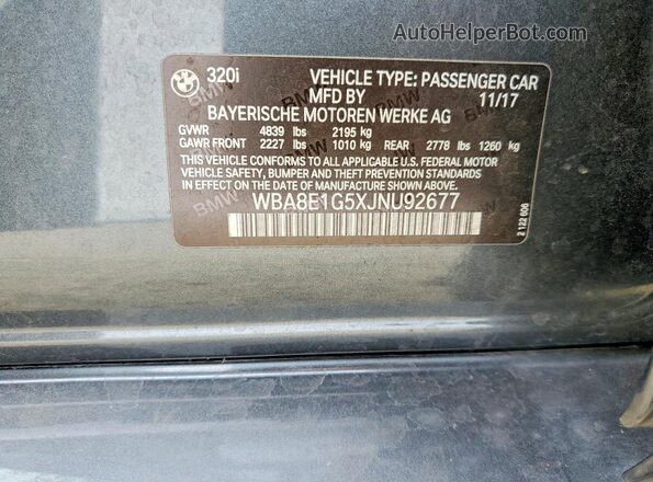 WBA8E1G5XJNU92677 2018 BMW 3 SERIES Серый Вид подкапотного пространства