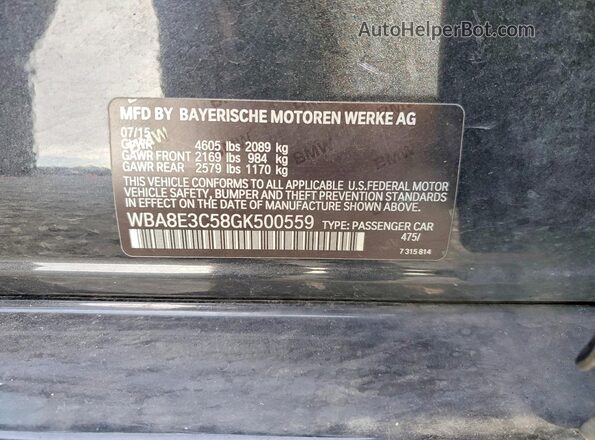 WBA8E3C58GK500559 2016 BMW 3 SERIES Black Engine compartment view
