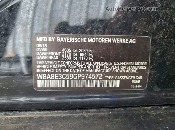WBA8E3C59GP974572 2016 BMW 3 SERIES Black Engine compartment view