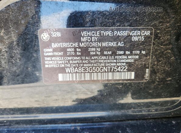 WBA8E3G50GNT75422 2016 BMW 3 SERIES Black VIN կոդի պիտակի տեսք