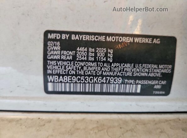 WBA8E9C53GK647939 2016 BMW 3 SERIES Белый Вид подкапотного пространства