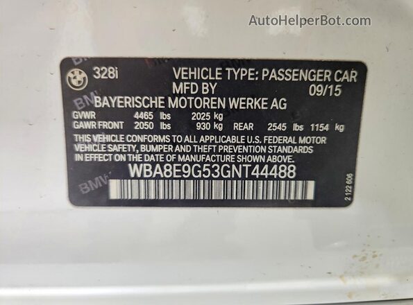 WBA8E9G53GNT44488 2016 BMW 3 SERIES White Vista del compartimento del motor