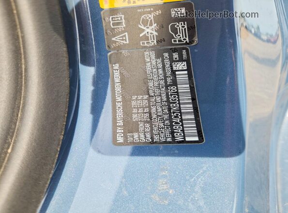 WBABC4C57KBJ35768 2019 BMW M8 Blue Вид наклейки з VIN-кодом