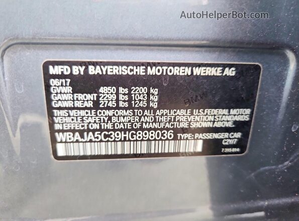 WBAJA5C39HG898036 2017 BMW 5 SERIES Угольный Вид подкапотного пространства