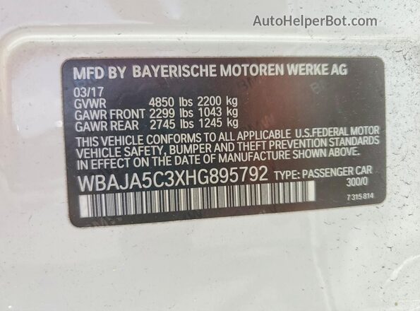 WBAJA5C3XHG895792 2017 BMW 5 SERIES White Vista de la etiqueta del VIN