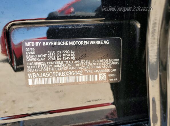 WBAJA5C50KBX86442 2019 BMW 5 SERIES Black ძრავის განყოფილების ხედი