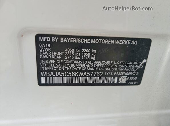 WBAJA5C56KWA57762 2019 BMW 5 SERIES White Engine compartment view