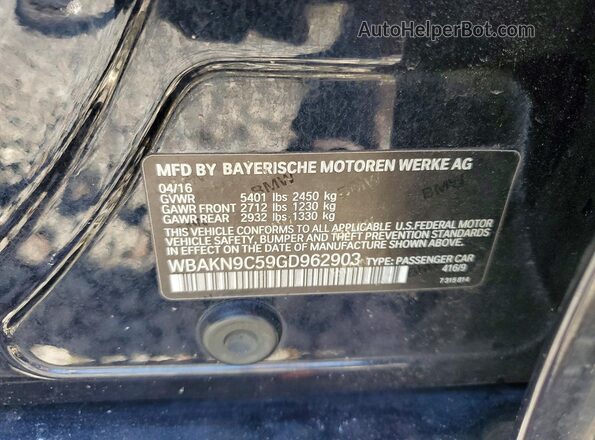 WBAKN9C59GD962903 2016 BMW 5 SERIES Black Вид підкапотного простору