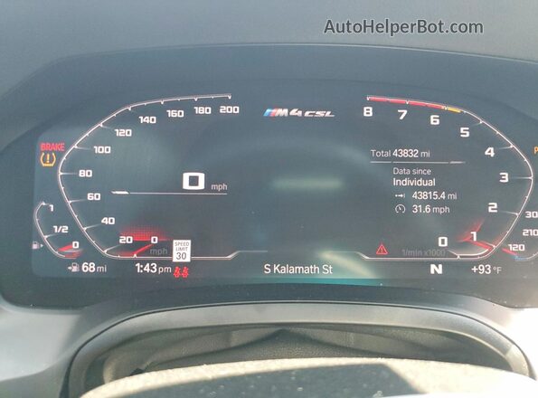 WBS43AZ05PCL25861 2023 BMW M4 Gray Вид щитка приладів