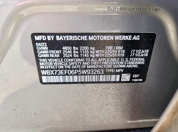WBX73EF06P5W93263 2023 BMW X1 Silver Շարժիչի բաժամունքի տեսք
