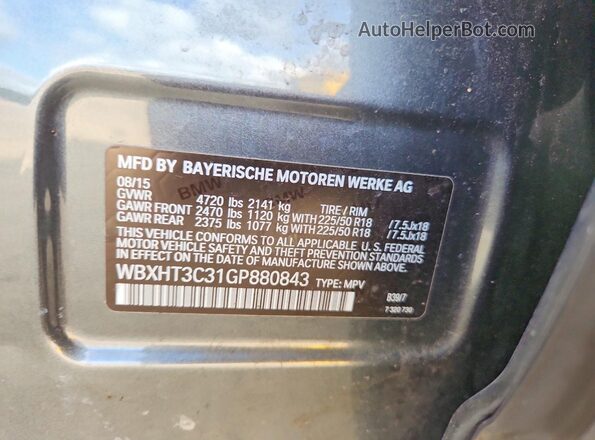 WBXHT3C31GP880843 2016 BMW X1 Gray Вид підкапотного простору