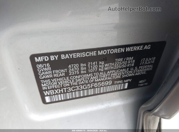 WBXHT3C33G5F65699 2016 BMW X1 Silver Engine compartment view