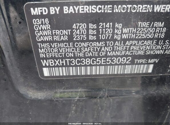 WBXHT3C38G5E53092 2016 BMW X1 Black ძრავის განყოფილების ხედი