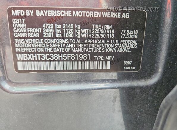 WBXHT3C38H5F81981 2017 BMW X1 Gray VIN sticker view