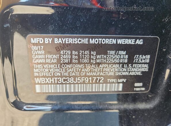 WBXHT3C38J5F91772 2018 BMW X1 Черный Вид наклейки с VIN-кодом