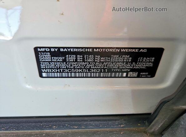 WBXHT3C59K5L36211 2019 BMW X1 White Շարժիչի բաժամունքի տեսք